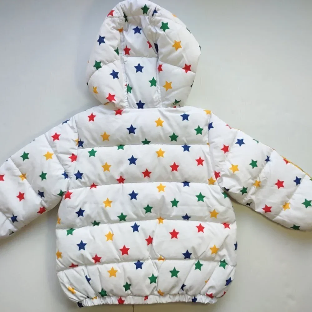 United Colors Benetton Girl's Puffer Jacket Full Zip Multicolor Stars Sz 3-4 Yrs